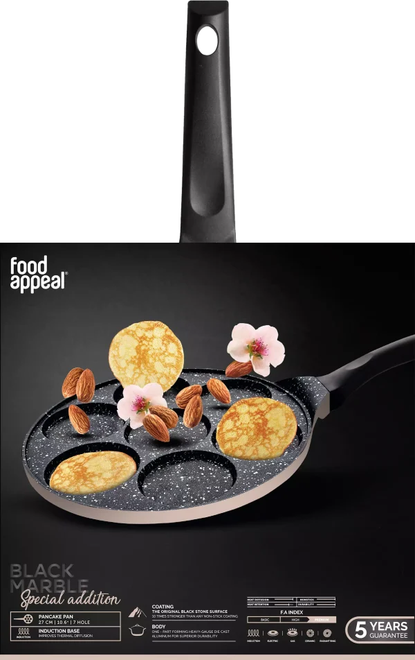 מחבת לביבות ופנקייק קרם 7 שקעים 26 ס"מ Black Marble Special Edition פוד אפיל Food Appeal