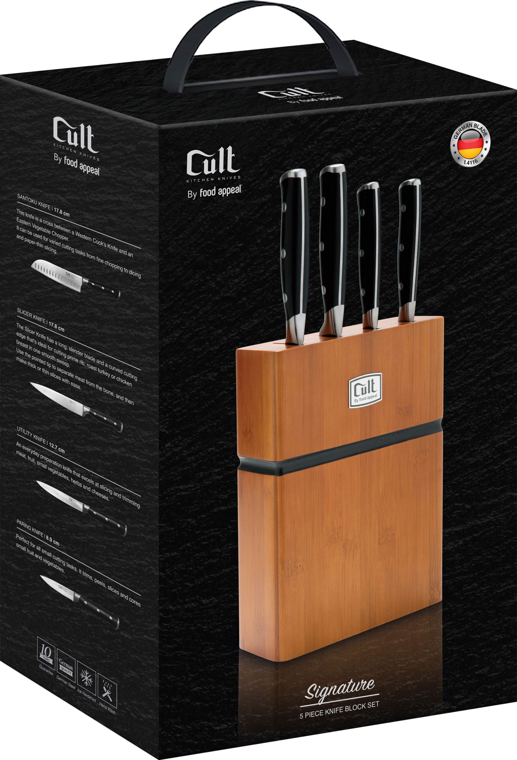 בלוק סכינים 5 חלקים הכולל 4 סכינים + מעמד עץ Food Appeal Cult Signature פוד אפיל